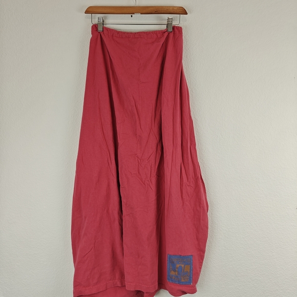 Blue Fish VTG Size 1 Drawstring Maxi Skirt Red Hand Printed Cotton Langenlook - Picture 8 of 16